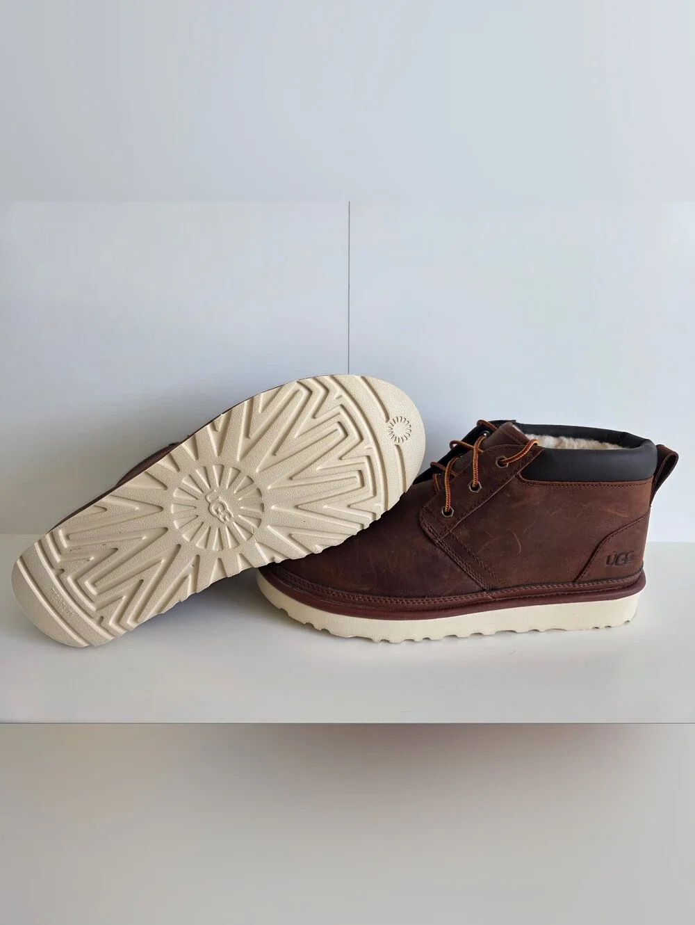 UGG Brown Leather Ankle Chukka Boots with Cream Sole